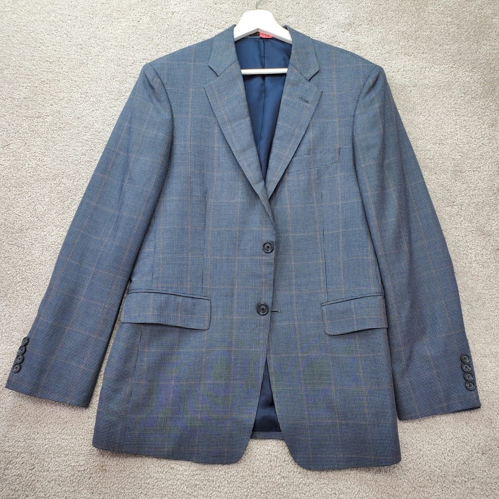 John W.‎ Nordstrom Blazer Jacket Mens 38R Blue Plaid Single Breasted Notch Lapel